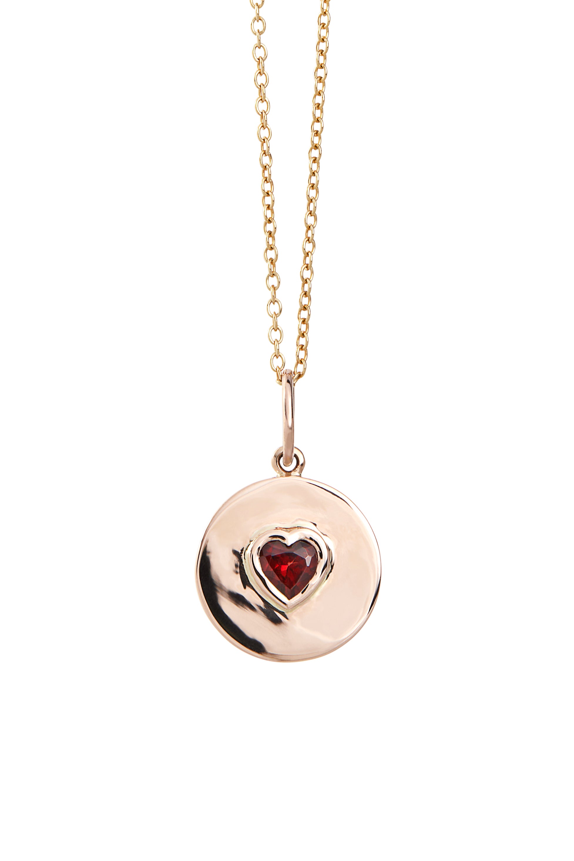 Garnet Heart Round Pendant