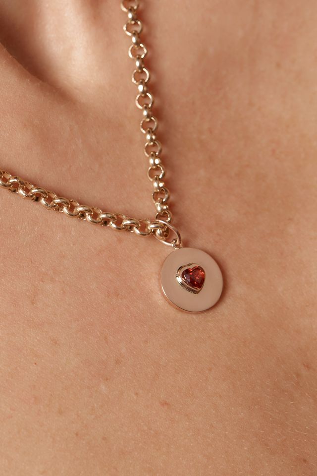 Garnet Heart Round Pendant