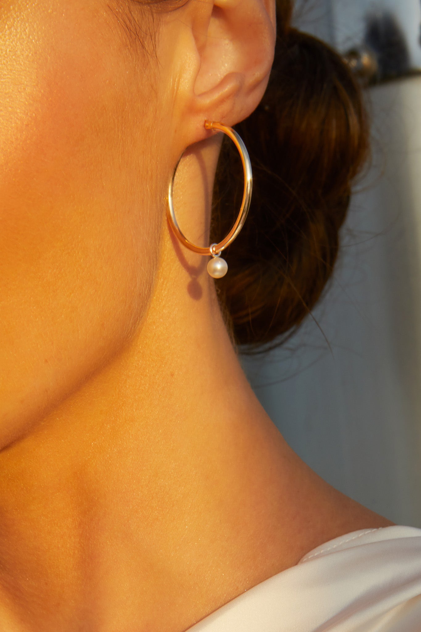 Chantilly Pearl Hoop Earring in 9ct Yellow Gold