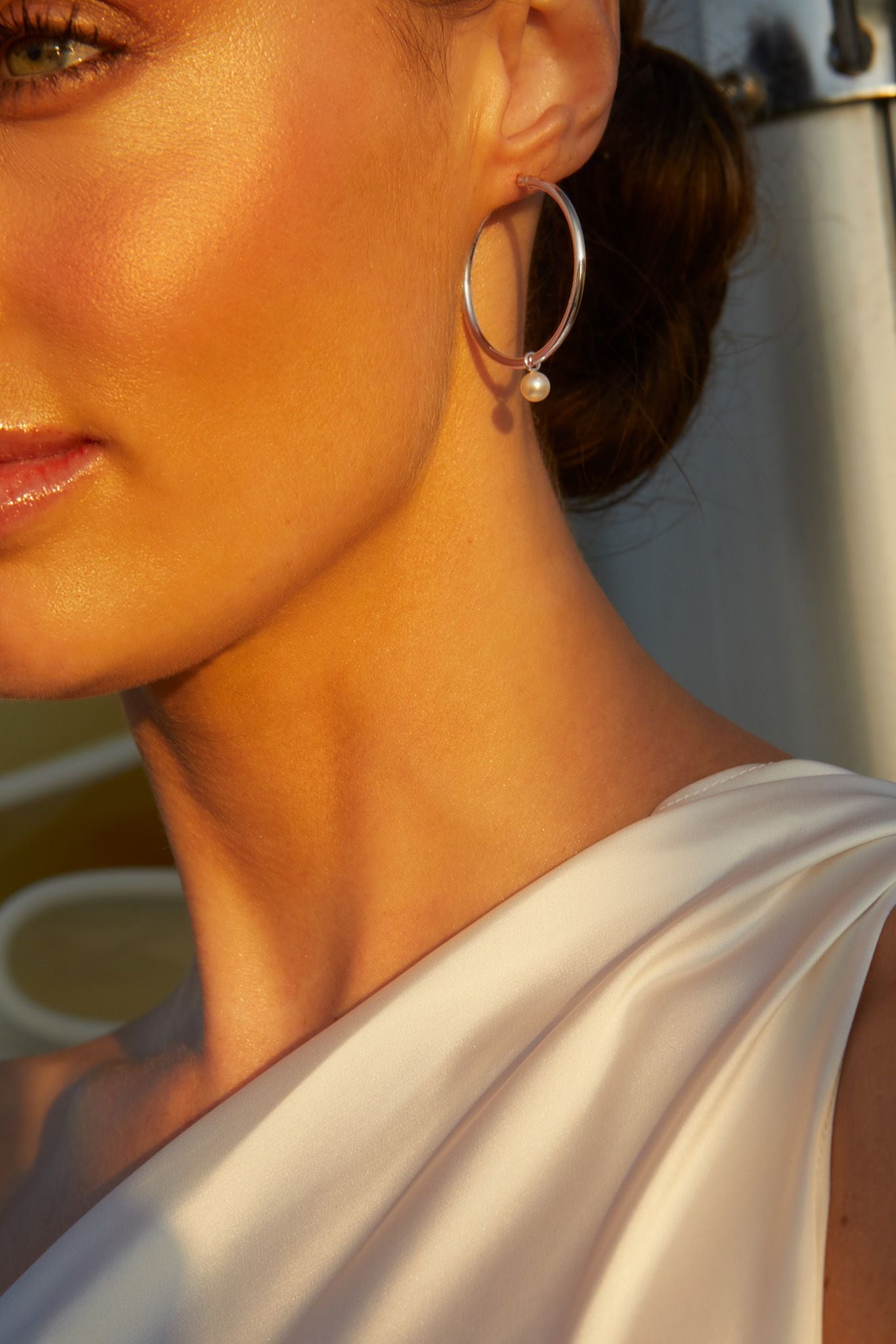 Chantilly Pearl Hoop Earrings in 9ct White Gold
